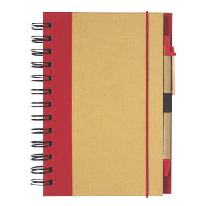 Eco-Friendly 5" X 7" Spiral Notebook & Pen - Natural With Red