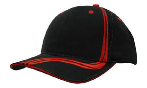 6 Panel BHC Cap Sand & Embroidered Lines - Custom Embroidered - HP_4099 - Black with Red