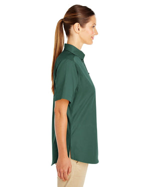 Harriton Ladies' Foundation Cotton Short-Sleeve Twill Shirt with Teflon™