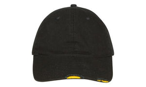 6 Panel Chino Cap with Distressed Peak - Custom Embroidered - HP_4068 - Black with Gold