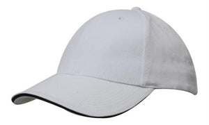 6 Panel Brush Heavy Cotton Sandwich Peak Cap - Custom Embroidered - HP_4210 - White with Navy