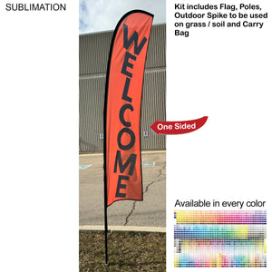 10' Small Feather Flag Kit, Full Color Graphics, Outdoor Spike base and Bag Included. - White