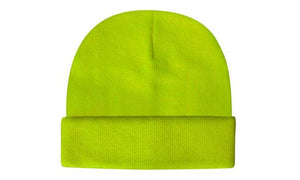 Hi - Vis Knitted Acrylic Beanie - Custom Embroidered - Green