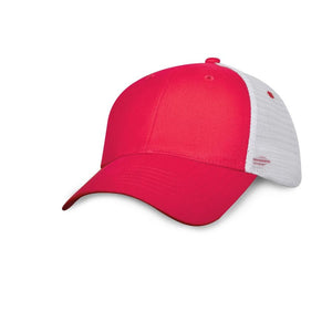 6 Panel Light Brushed Trucker Cap - Red With White