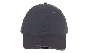 6 Panel Chino Cap with Distressed Peak - Custom Embroidered - HP_4068 - Charcoal with Black