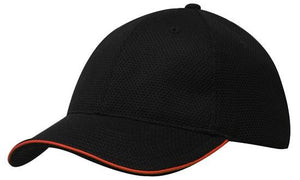 6 Panel Double Pique Mesh Cap with Sandwich - Custom Embroidered - HP_4185 - Black with Red