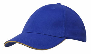 6 Panel Brush Heavy Cotton Sandwich Peak Cap - Custom Embroidered - HP_4210 - Royal with Gold