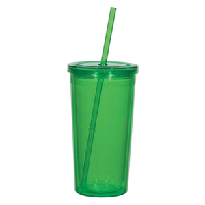 24 Oz. Double Wall Acrylic Tumbler With Straw - Translucent Green