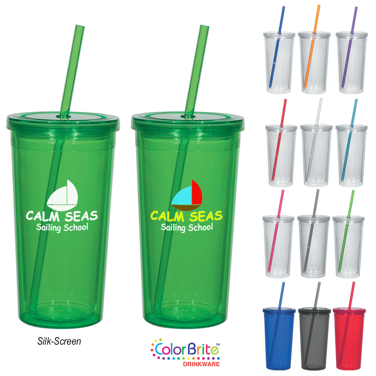 24 Oz. Double Wall Acrylic Tumbler With Straw