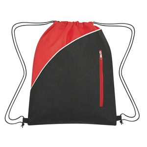 Non-Woven Drawstring Pack With Front Zipper - Red