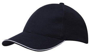 6 Panel Double Pique Mesh Cap with Sandwich - Custom Embroidered - HP_4185 - Navy with White