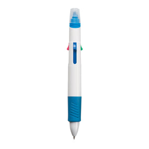 Quatro Pen With Highlighter - White With Blue