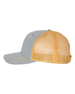 Richardson 112FP Five-Panel Trucker Cap - Heather Grey With Amber Gold