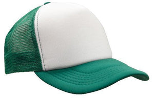 Mesh Back Baseball Cap - Custom Embroidered - White with Emerald Green