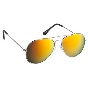 Color Mirrored Aviator Sunglasses - Silver With Red