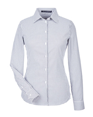 Devon & Jones CrownLux Performance® Ladies' Micro Windowpane Woven Shirt - Navy/White