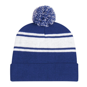 Two-Tone Knit Pom Beanie With Cuff - Royal Blue