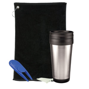 Golf Gift Set - Stainless Steel Tumbler - Black Towel And Royal Divot Tool