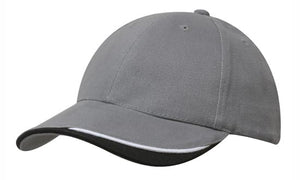 6 Panel HBC Cap with Peak Indent & Sandwich - Custom Embroidered - HP_4167 - Gray with White and Black