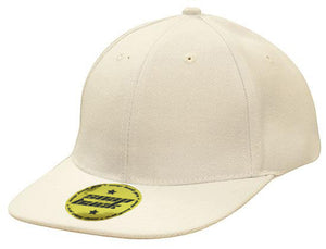 6 Panel American Twill Flat Peak Cap - Custom Embroidered - White