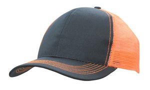 6 Panel Mesh Back Cap Breathable P-Twill - Custom Embroidered - HP_3819 - Navy with Orange