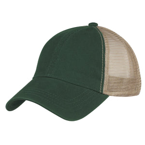 Washed Cotton Mesh Back Cap - Dark Green With Khaki