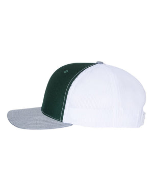 Richardson 112 Adjustable Snapback Trucker Cap - Dark Green And White With Heather Grey