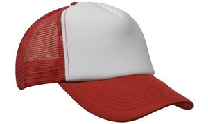 Mesh Back Baseball Cap - Custom Embroidered - White with Red