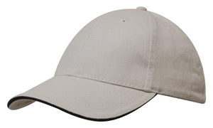 6 Panel Brush Heavy Cotton Sandwich Peak Cap - Custom Embroidered - HP4210 (Stone with Navy)