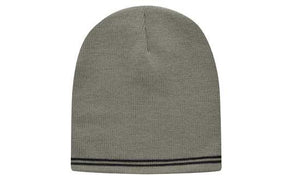 Skull Acrylic Beanie with - Stripes - Custom Embroidered - HP_4259 - Gray with Charcoal