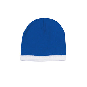 Knit Beanie With Stripe - Royal With White