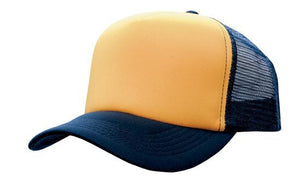 Mesh Back Baseball Cap - Custom Embroidered - Gold with Navy