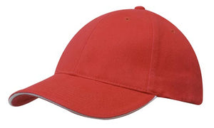 6 Panel Brush Heavy Cotton Sandwich Peak Cap - Custom Embroidered - HP_4210 - Red with White