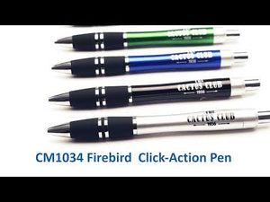 Plastic click-action pen with metallic finish that features a medium point nib with black ink. Ready to be imprinted with your company name and logo. 