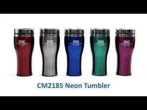 The CM2185 Neon Tumbler is a convenient thermal mug, perfect for transporting your favorite hot beverage! Available in multiple stylish colors and fit with a non-spill sipping lid, this mug is sure to compliment your marketing!