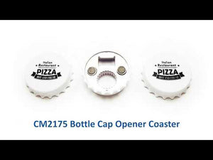 3 products in one unique beer cap shape! Use as a bottle opener or drink coaster, comes with a magnetized back for convenient storage. Ready to be customized with your company name and logo. 