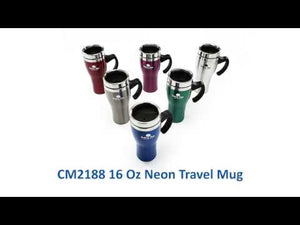 Stainless steel travel mug with non-spill sipping lid which is perfect for in-car use! Ready to be customized with your company name and logo.