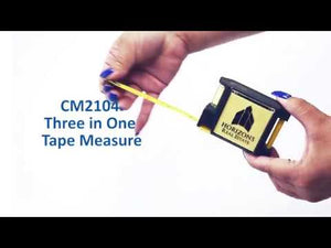 Convenient all in one tool with tape measure, level, note pad and pen. 10 foot retractable tape with US and metric measurements, liquid level, note pad and pen. It features a lock button and belt loop.