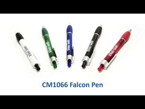 Promotional Pens are a great way to brand your company or organization. COMDA offers a large selection of promotional pens to create brand awareness when imprinted with your company name and logo. Falcon is a plastic click action ballpoint pen with fine point blue ink refill.