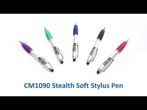 The Stealth is a plastic twist action ballpoint pen with metal clip. Features soft pad stylus for use with touch-screen PDAs, smart phones and similar hand-held devices. 