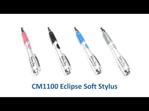 The Eclipse Soft Stylus Pen is a push-action ballpoint pen that features a soft PDA stylus. Unique to this pen is a lit LED base. A bright promotional gift idea that functions as a pen, stylus, and flashlight in one!