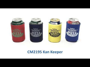 Keep beverage cans cold with the Kan Keeper insulated mitt. Made of laminated open cell foam that folds up for pocket or purse storage. Personalized with your business advertising as promotional product.